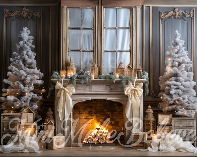 Kate Chic Winter Christmas Fireplace Backdrop Designed by Mini MakeBelieve -UK