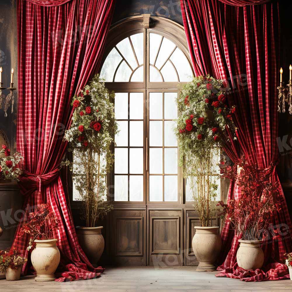 Kate Valentine's Day Red Curtain Flower Window Backdrop for Photography -UK
