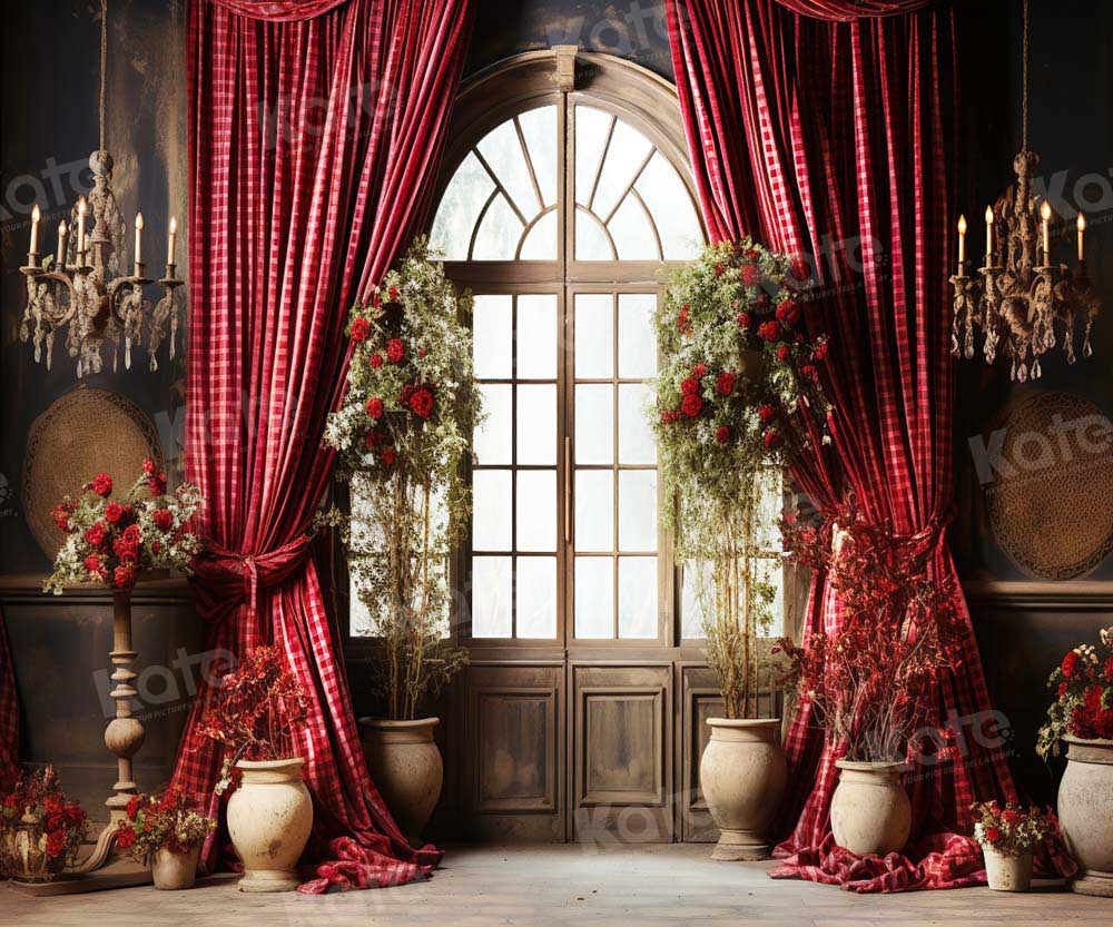 Kate Valentine's Day Red Curtain Flower Window Backdrop for Photography -UK