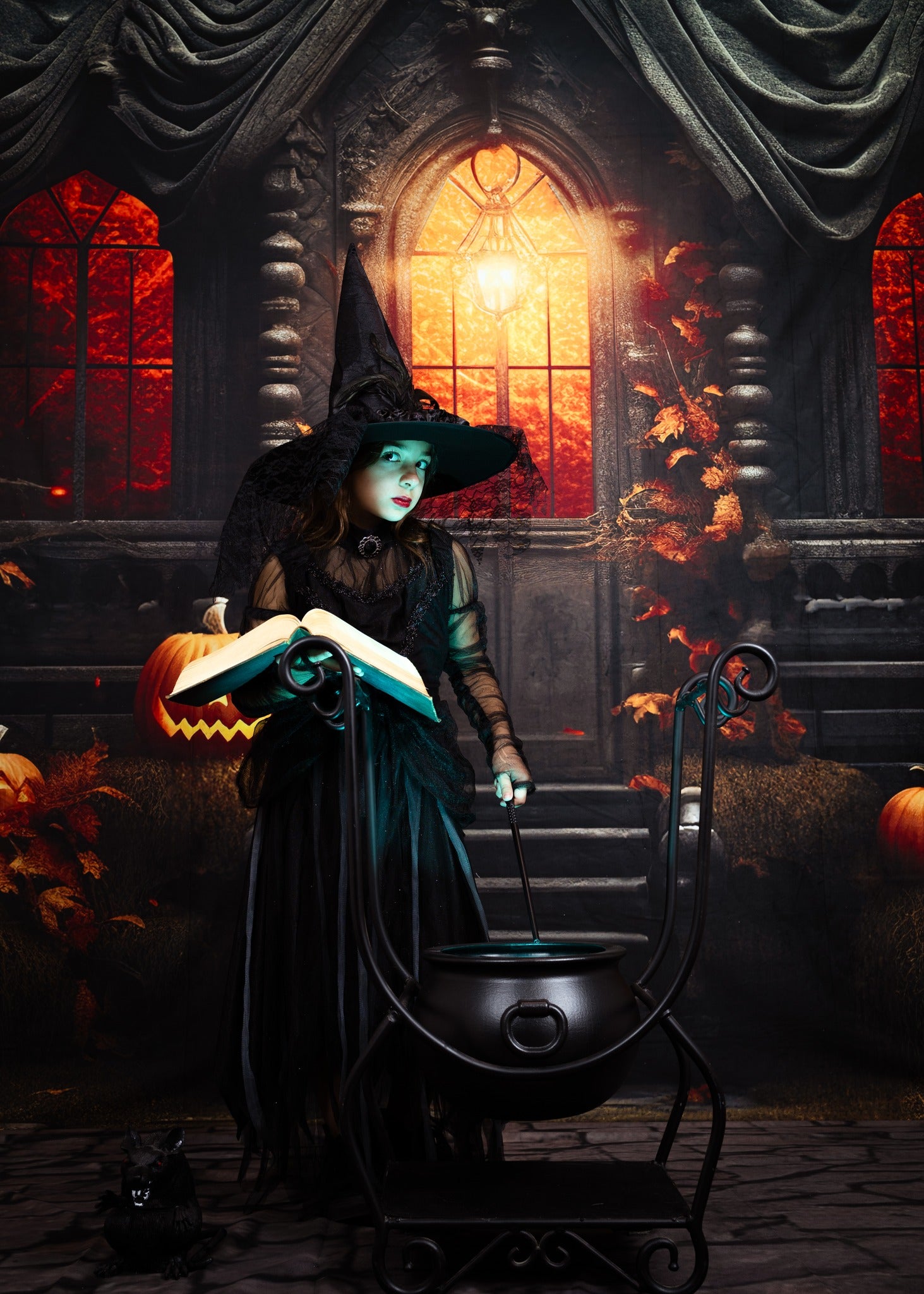 Kate Halloween Sunset Spooky Pumpkin House Backdrop for Photography -UK