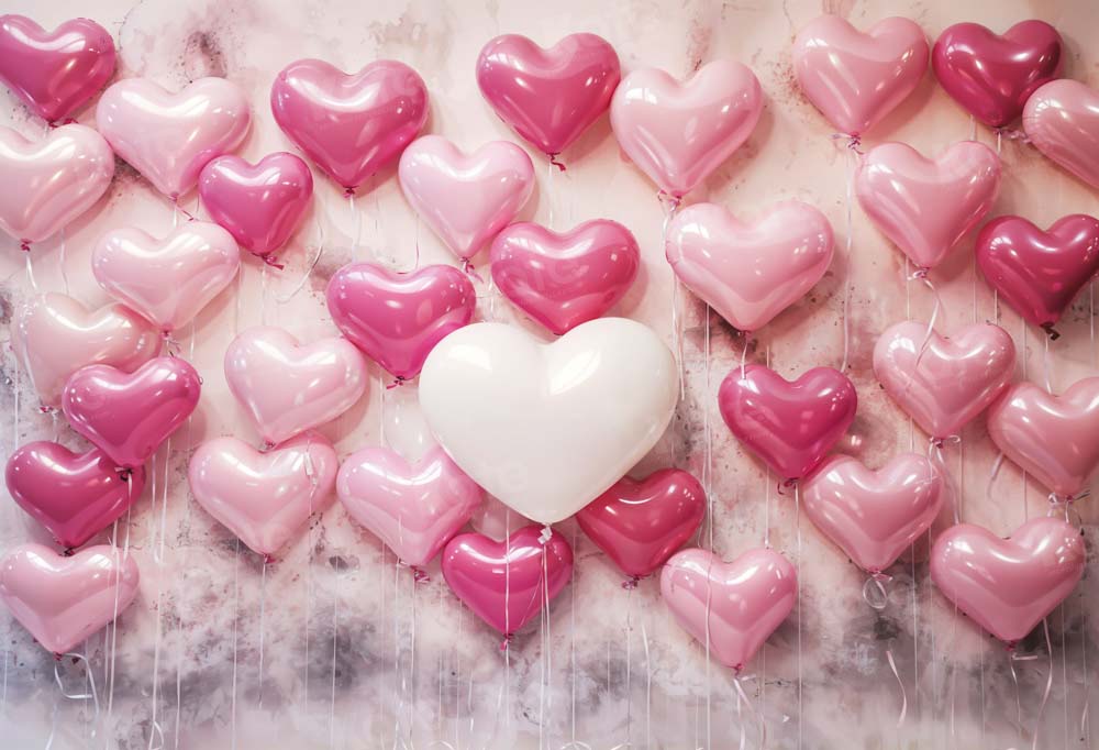 Kate Valentine's Day Pink White Love Heart Balloon Backdrop Designed by Emetselch -UK
