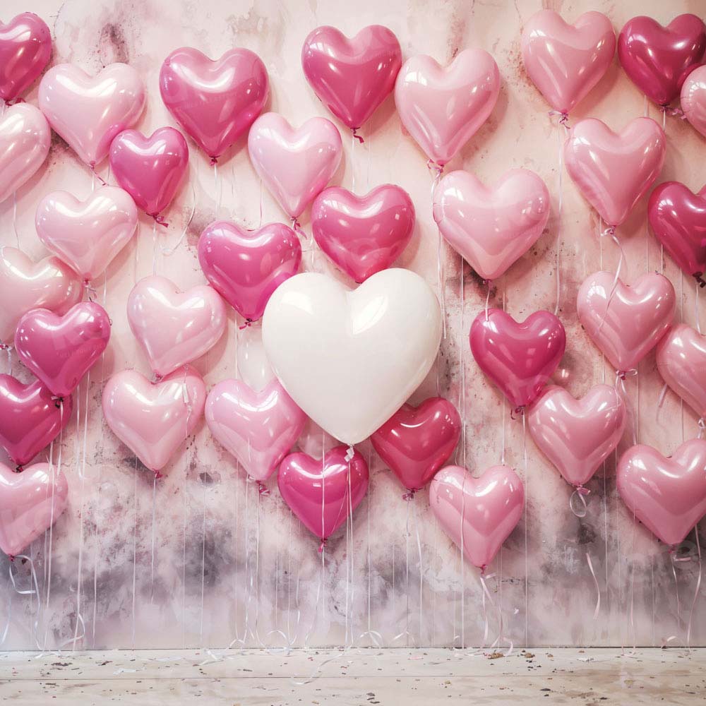 Kate Valentine's Day Pink White Love Heart Balloon Backdrop Designed by Emetselch -UK