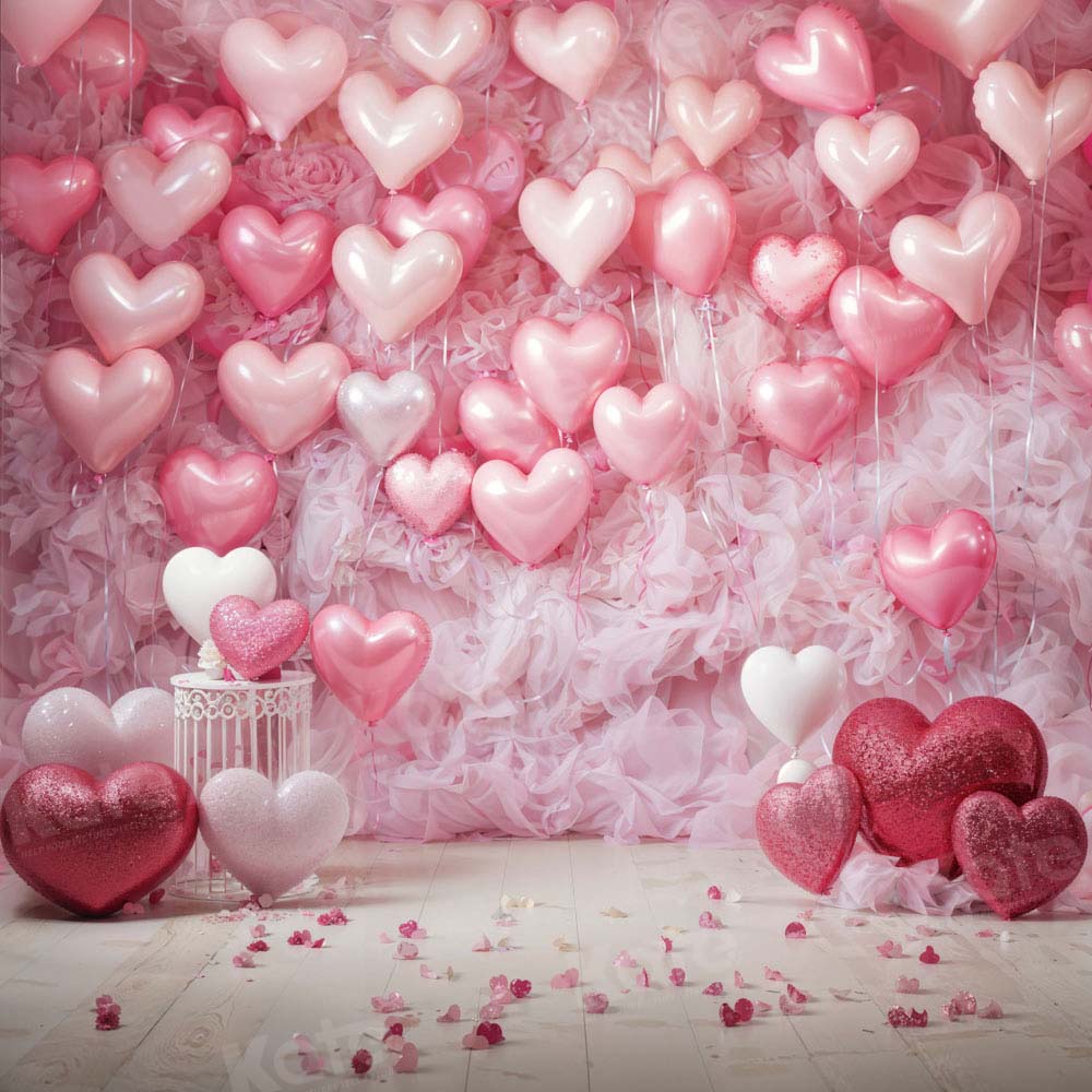 Kate Valentine's Day Pink Love Heart Balloon Room Backdrop Designed by Emetselch -UK