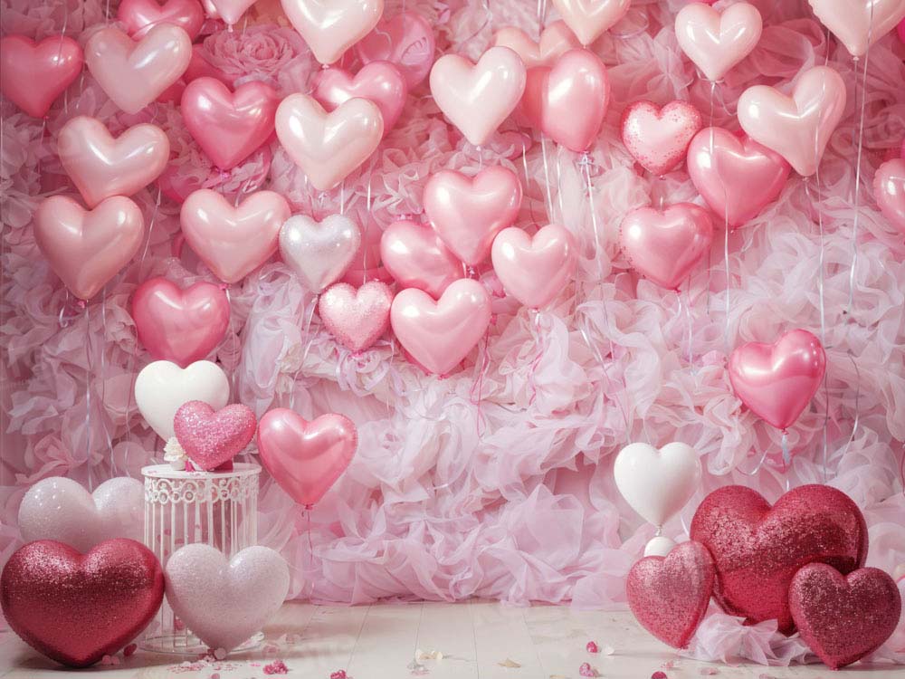 Kate Valentine's Day Pink Love Heart Balloon Room Backdrop Designed by Emetselch