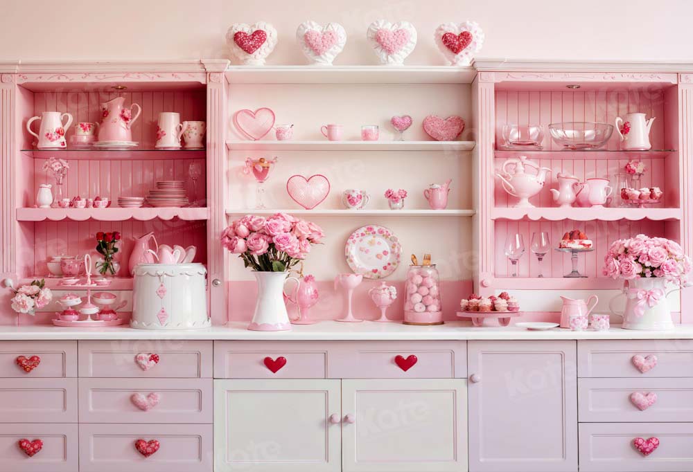 Kate Valentine's Day Pink Sweet Kitchen Backdrop Designed by Emetselch