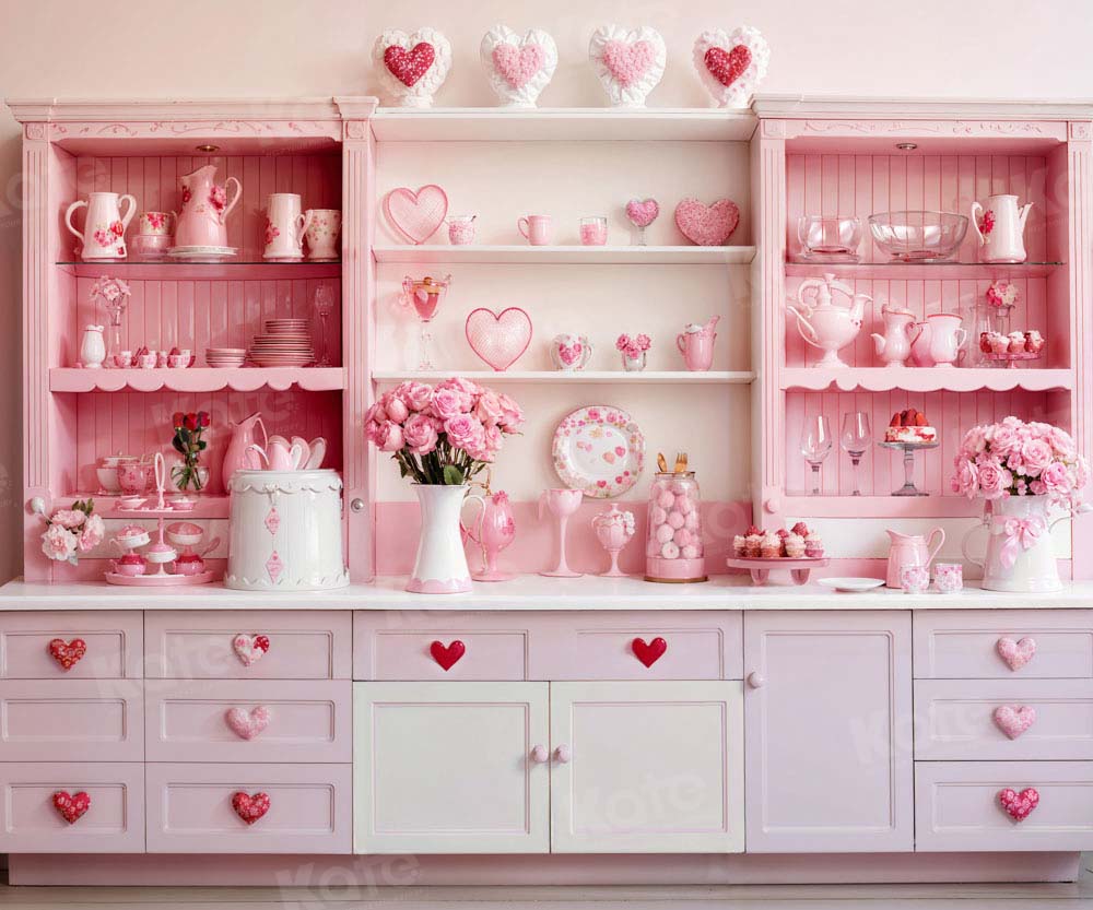 Kate Valentine's Day Pink Sweet Kitchen Backdrop Designed by Emetselch -UK