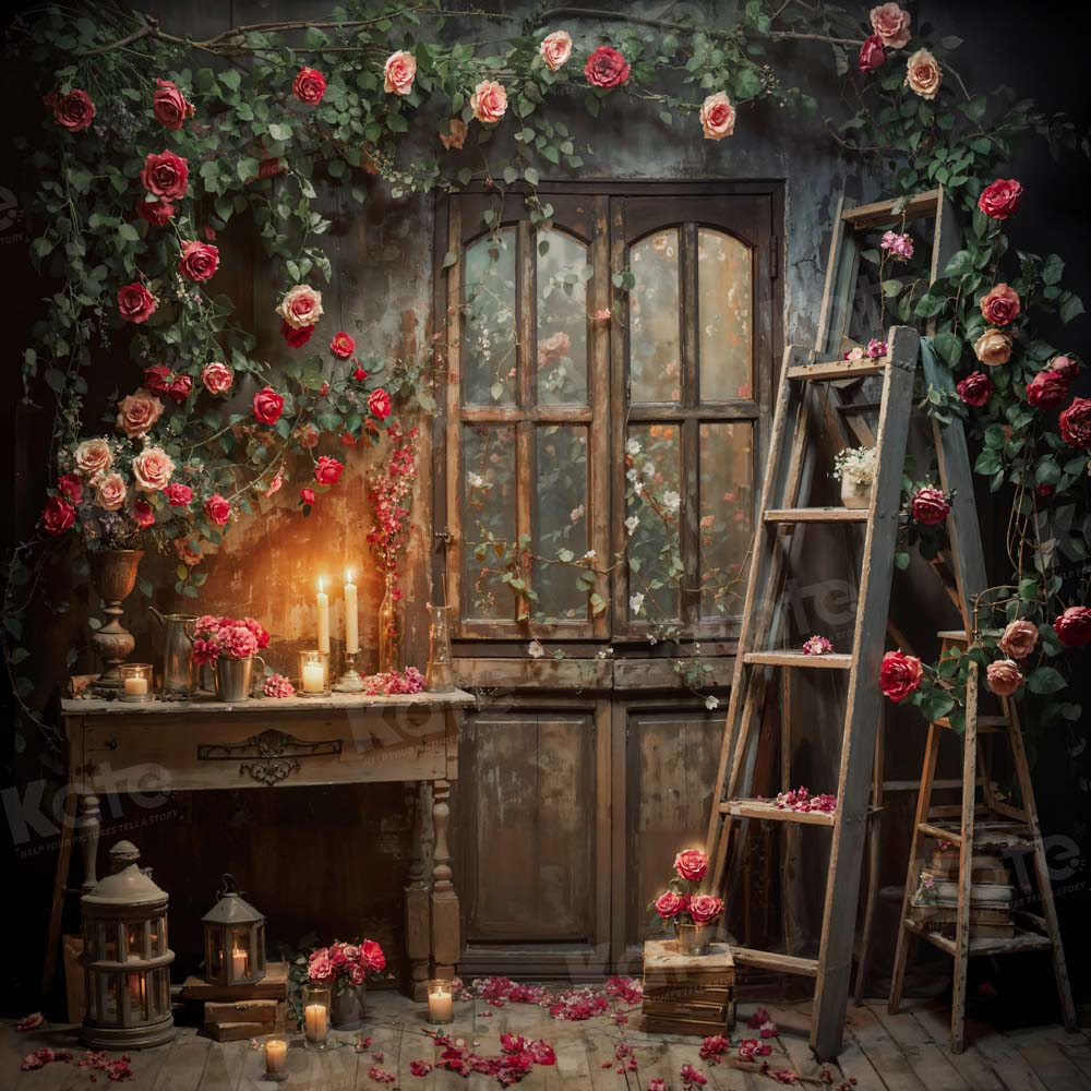 Kate Valentine's Day Old Retro Floral Room Backdrop Designed by Emetselch -UK