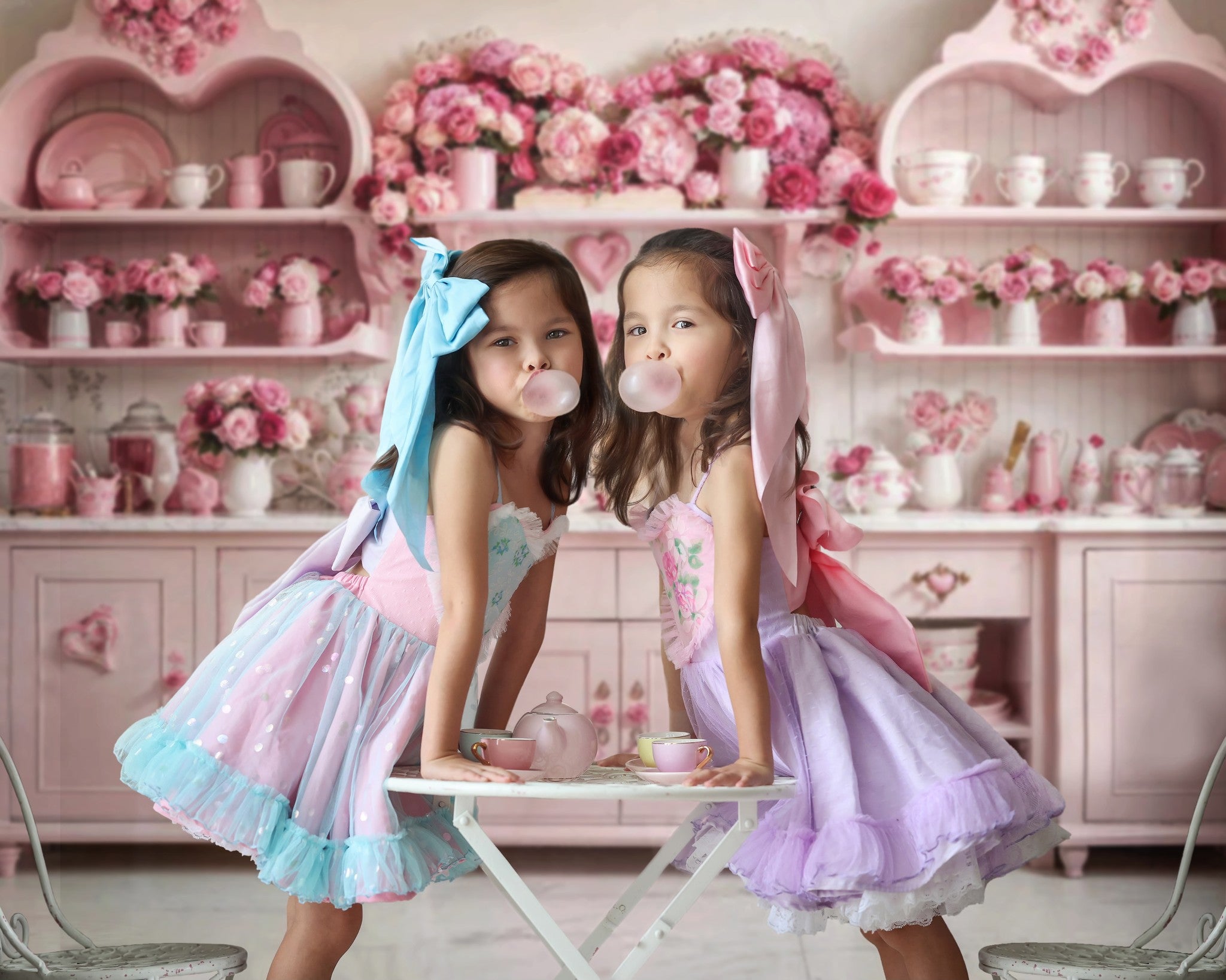Kate Valentine's Day Pink Rose Floral Kitchen Backdrop Designed by Emetselch -UK