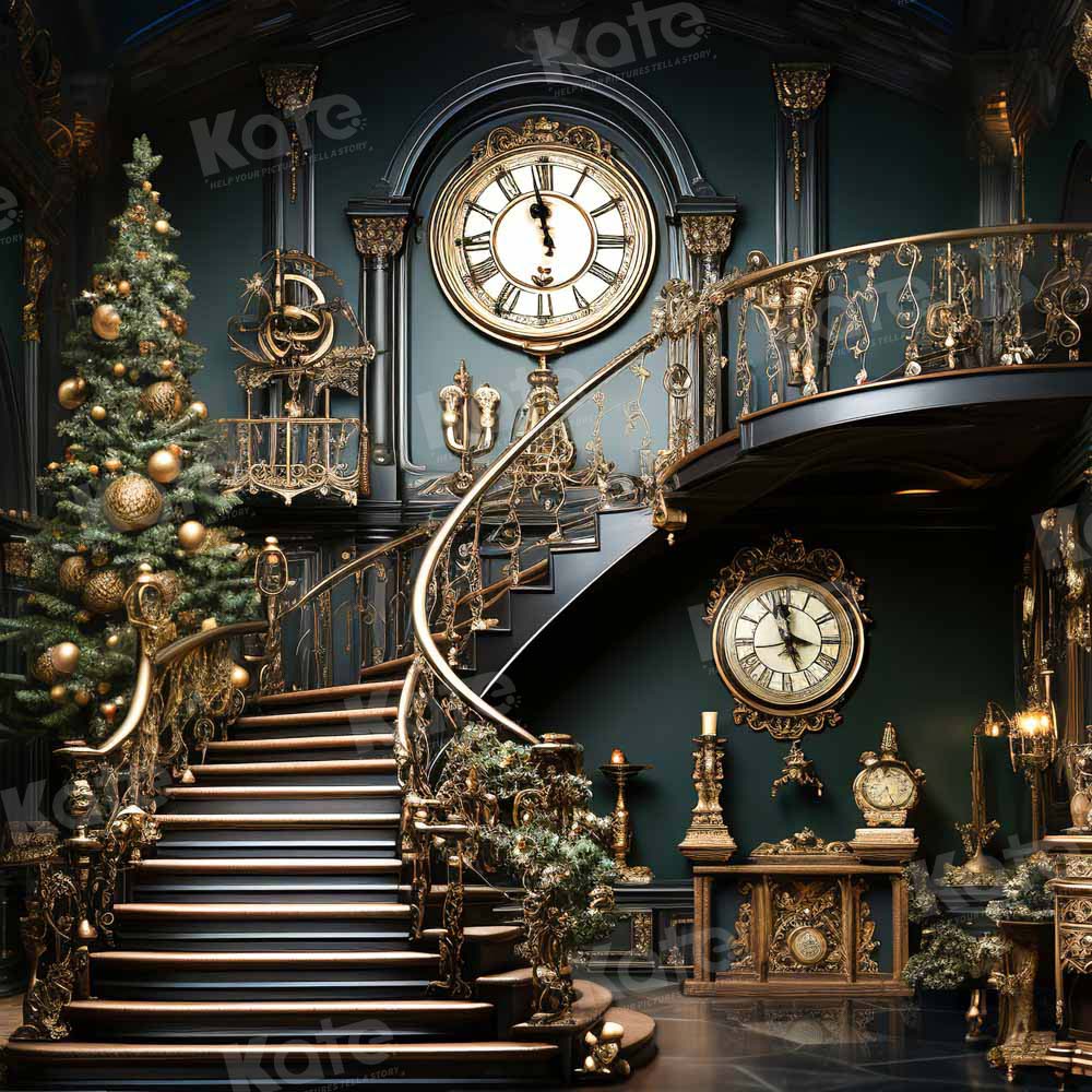 Lightning Deals Kate Christmas Stair Clock Backdrop Designed by Chain Photography -UK