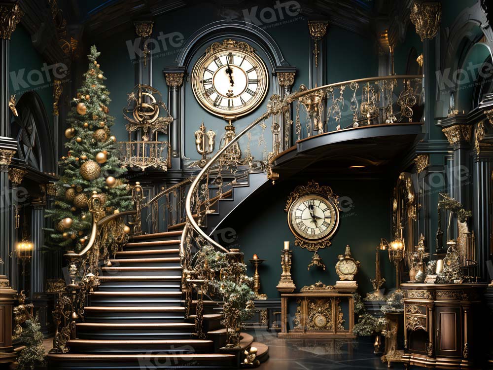 Lightning Deals Kate Christmas Stair Clock Backdrop Designed by Chain Photography -UK