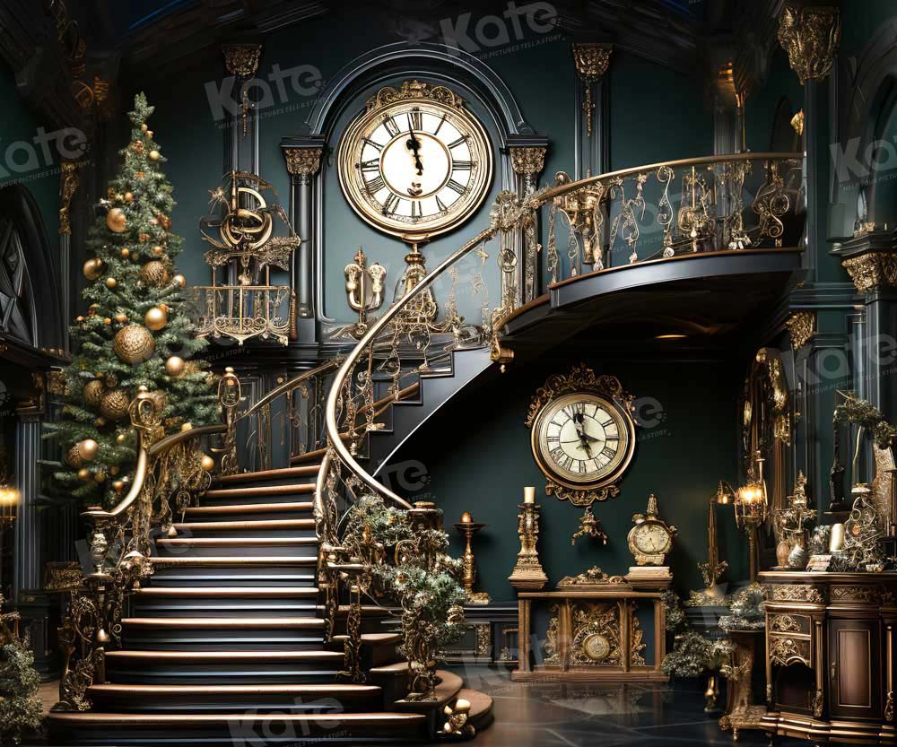 Lightning Deals Kate Christmas Stair Clock Backdrop Designed by Chain Photography -UK
