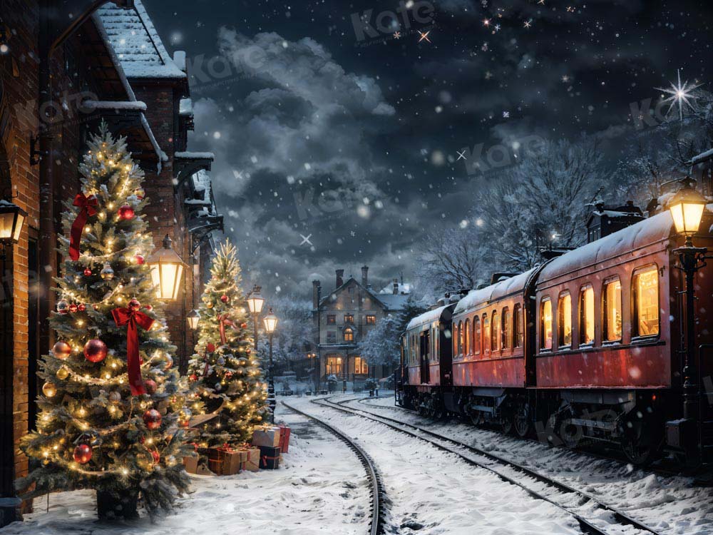Kate Winter Christmas Tree Train Backdrop Designed by Emetselch -UK