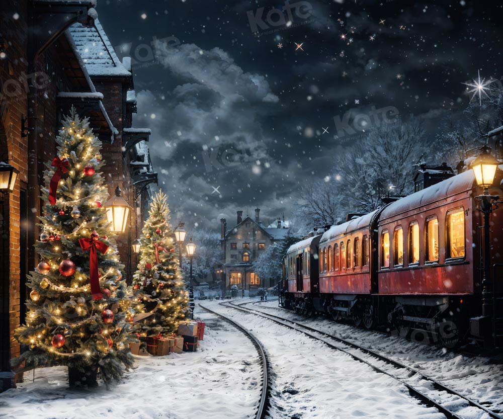 Kate Winter Christmas Tree Train Backdrop Designed by Emetselch -UK