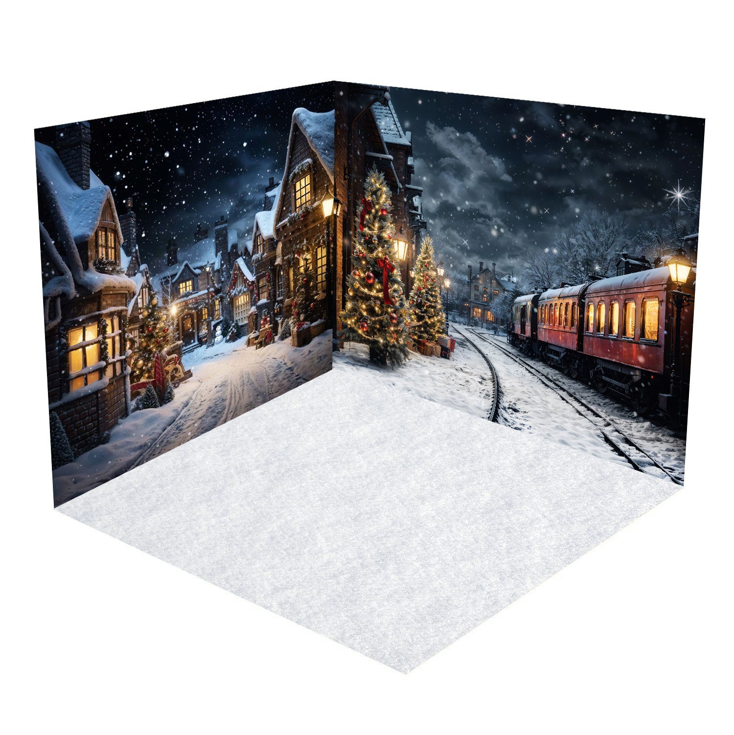 Kate Christmas Snowy Street in Night Train Room Set