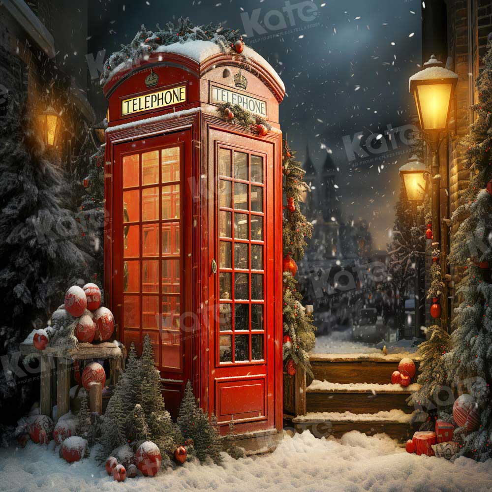 Kate Christmas Red Telephone Backdrop Designed by Emetselch -UK