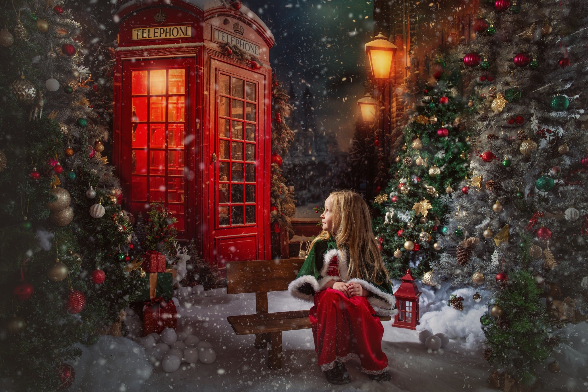 Lightning Deals Kate Christmas Red Telephone Backdrop Designed by Emetselch -UK