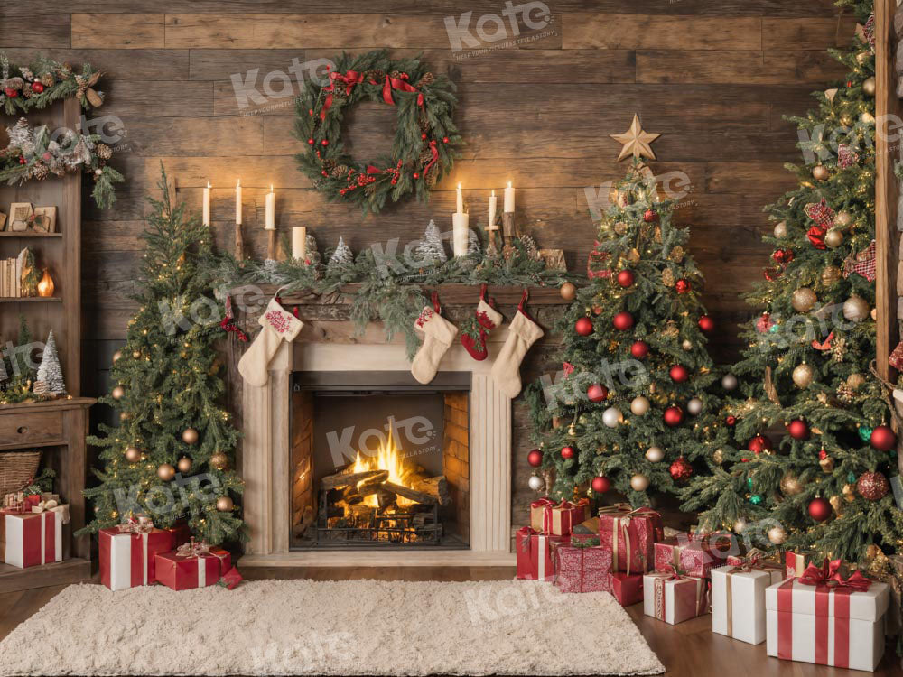 Kate Christmas Santa Room Fireplace Socks Backdrop for Photography -UK