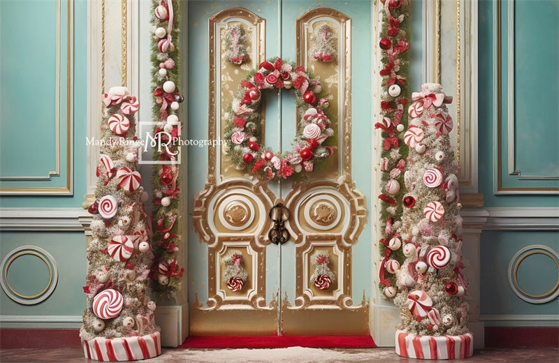 Kate Christmas Ornate Peppermint Door Backdrop Designed by Mandy Ringe Photography