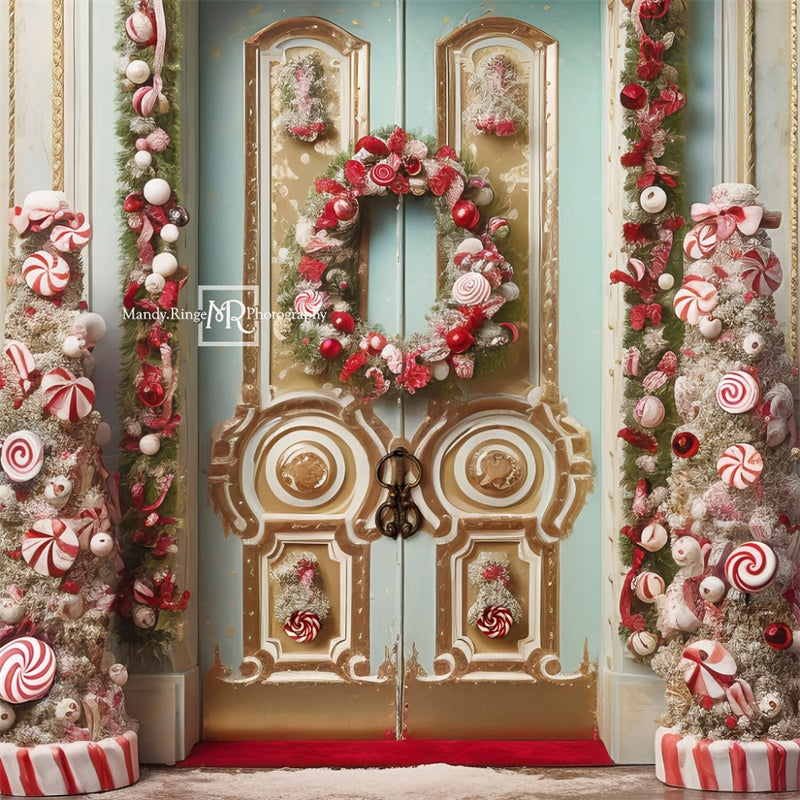 Kate Christmas Ornate Peppermint Door Backdrop Designed by Mandy Ringe Photography