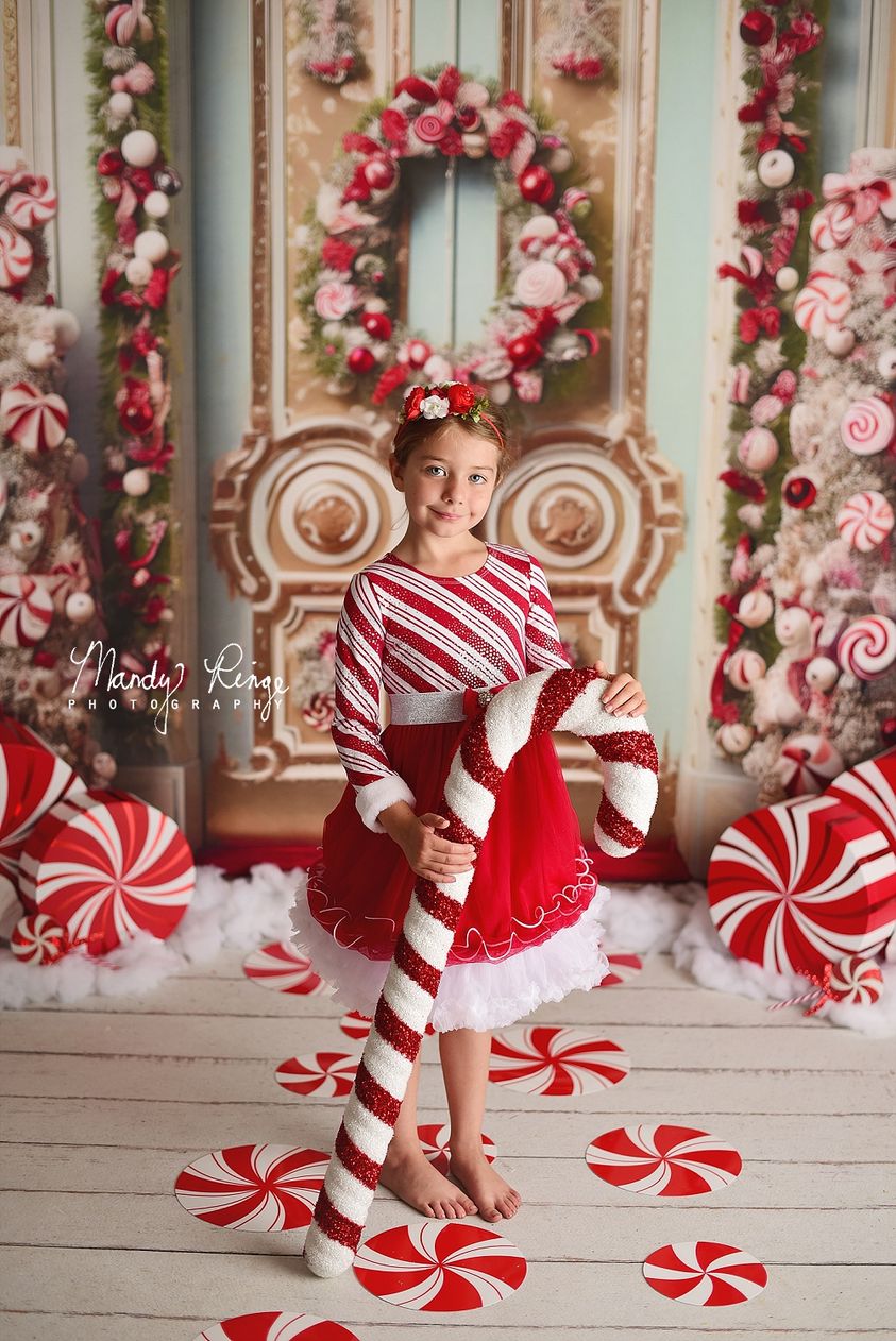 Kate Christmas Ornate Peppermint Door Backdrop Designed by Mandy Ringe Photography