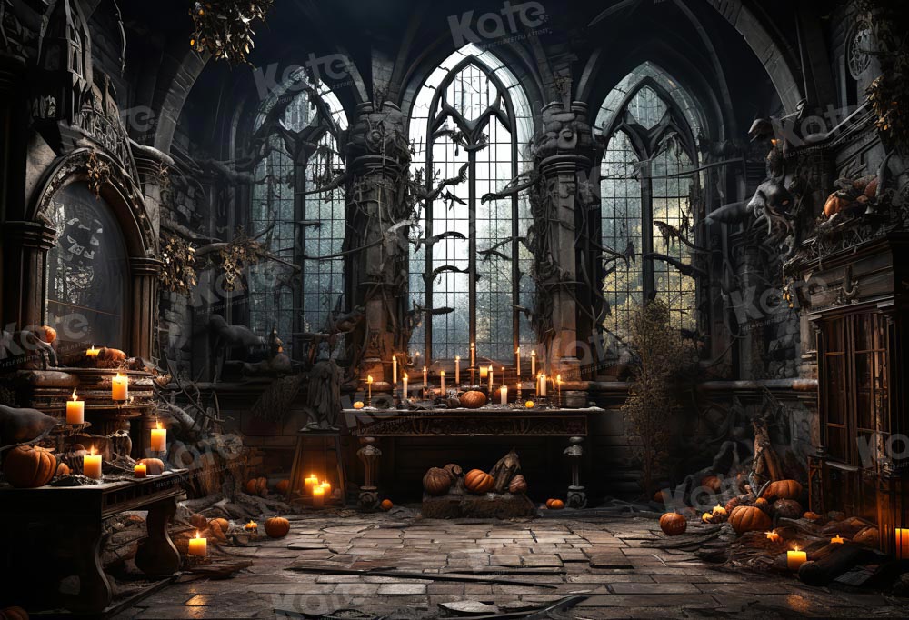 Kate Halloween Dark Church Candles Backdrop Designed by Emetselch -UK