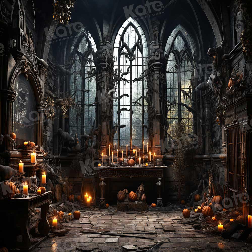 Kate Halloween Dark Church Candles Backdrop Designed by Emetselch -UK