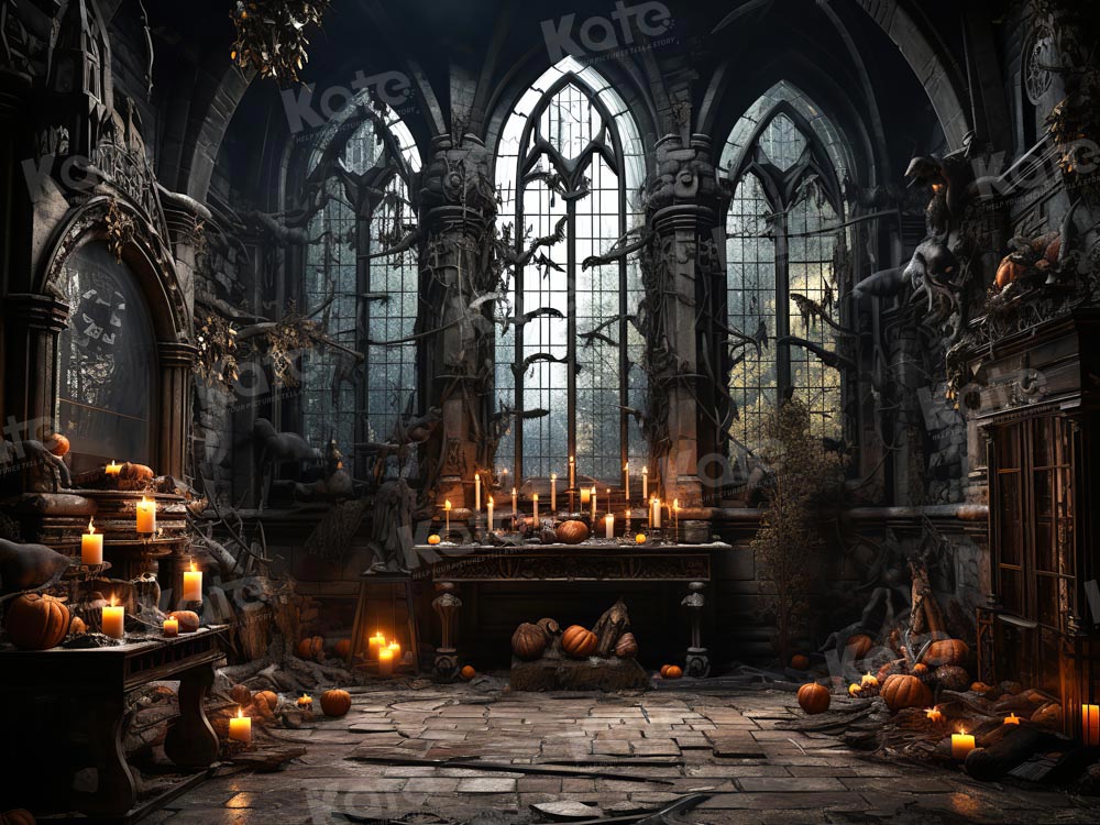 Kate Halloween Dark Church Candles Backdrop Designed by Emetselch -UK