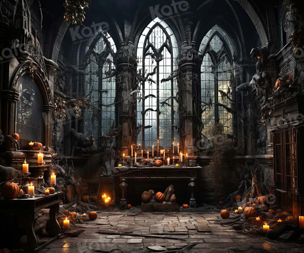 Kate Halloween Dark Church Candles Backdrop Designed by Emetselch -UK