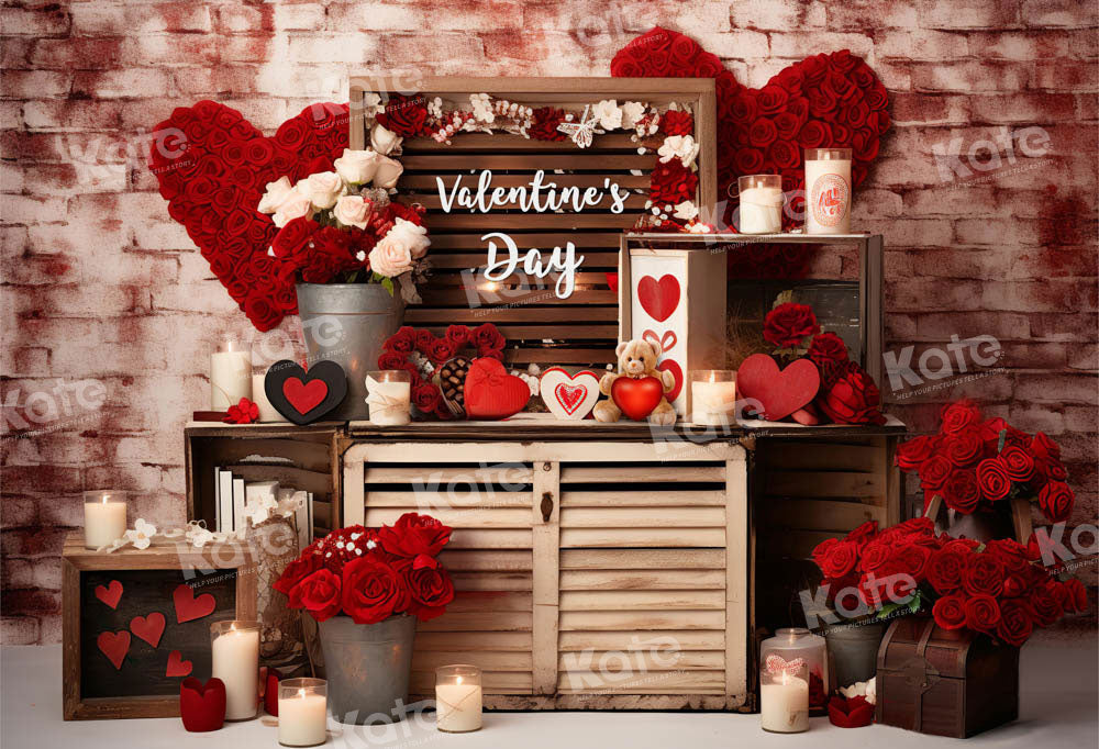 Kate Valentine's Day Rose Bear Candle Backdrop Designed by Emetselch -UK