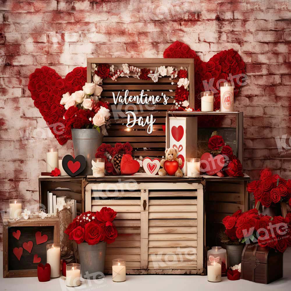 Kate Valentine's Day Rose Bear Candle Backdrop Designed by Emetselch -UK