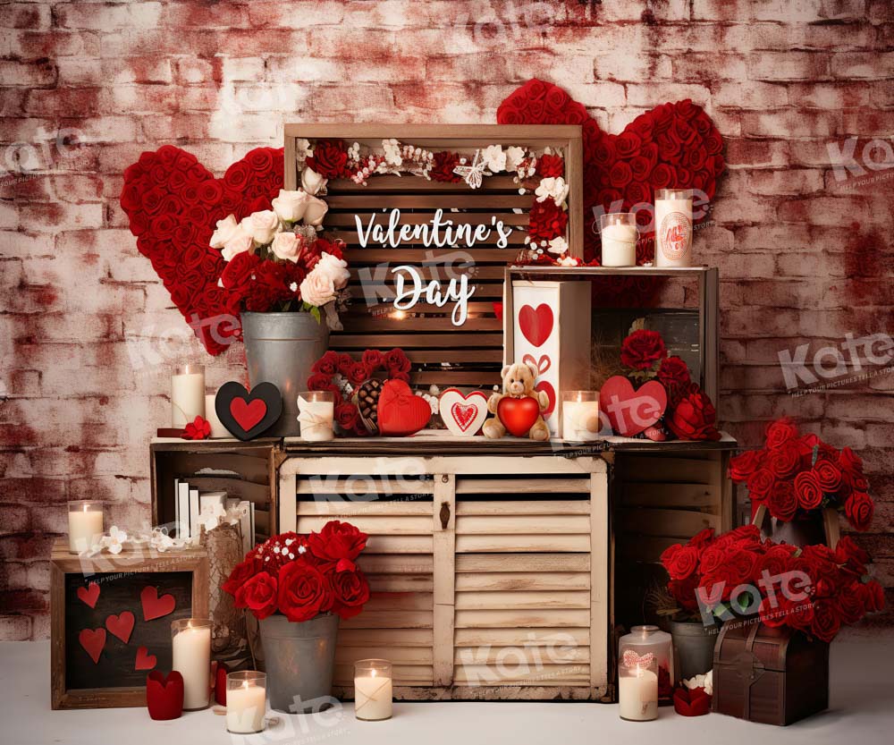 Kate Valentine's Day Rose Bear Candle Backdrop Designed by Emetselch -UK
