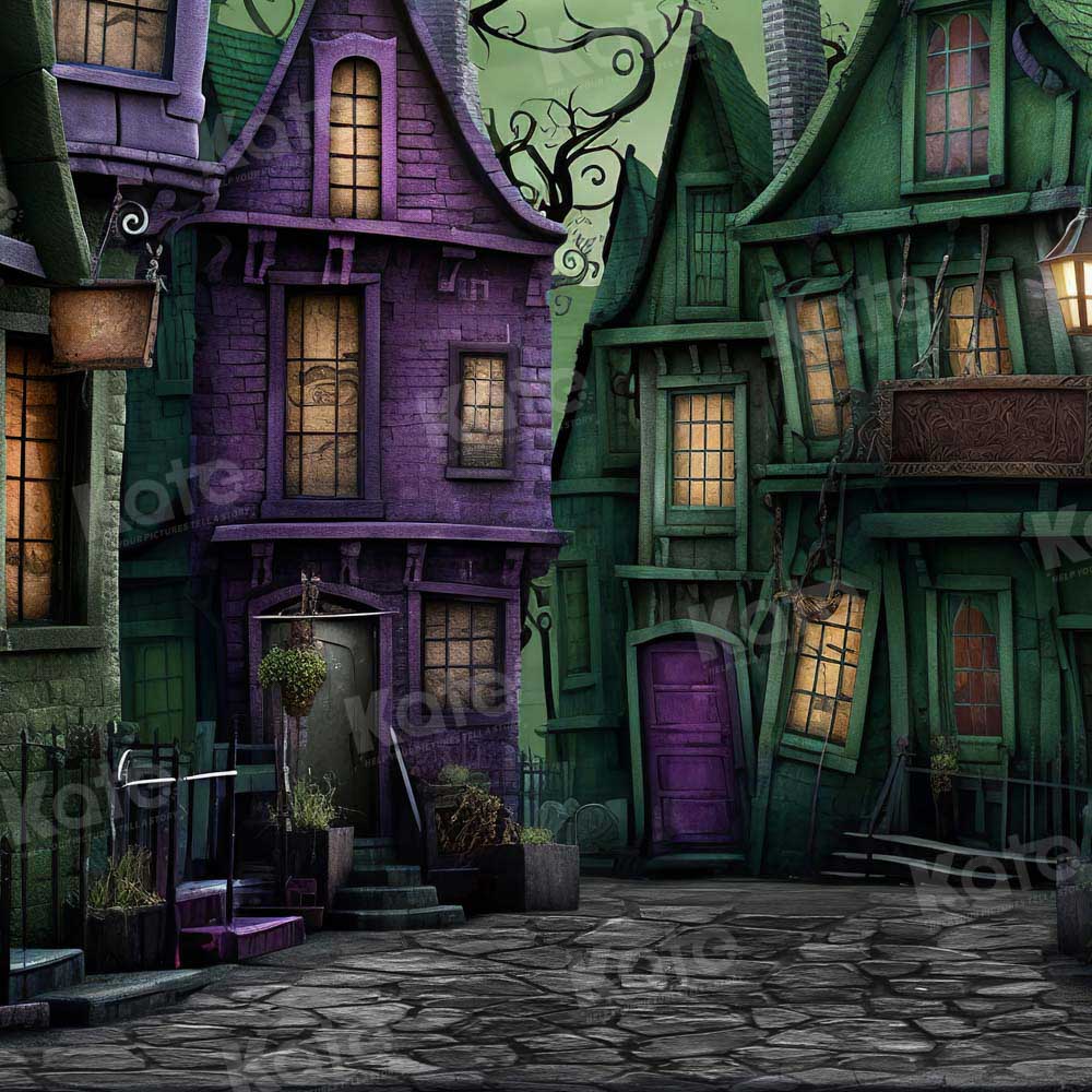 Kate Halloween Purple Green Deserted Street Backdrop for Photography -UK