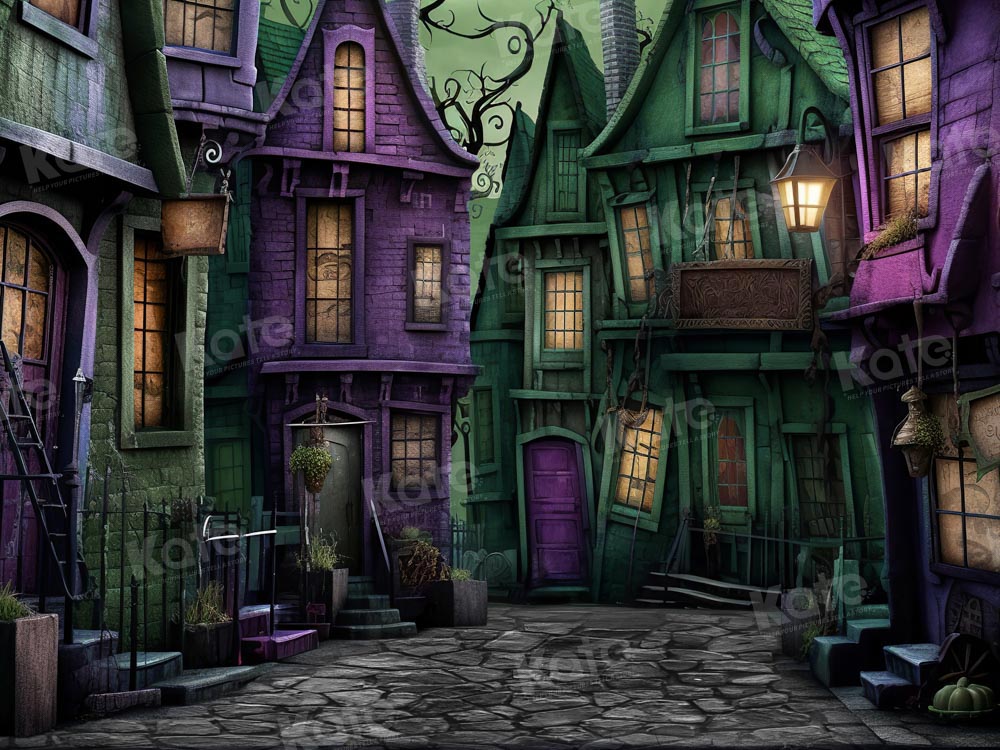 Kate Halloween Purple Green Deserted Street Backdrop for Photography -UK