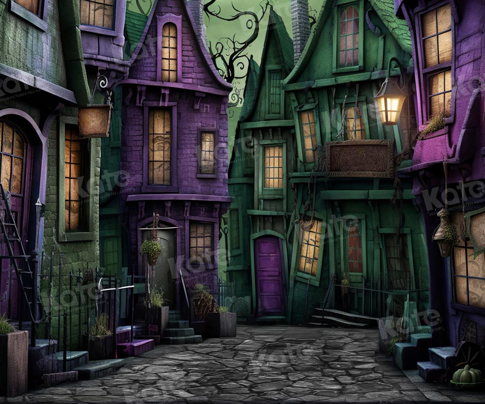 Kate Halloween Purple Green Deserted Street Backdrop for Photography -UK