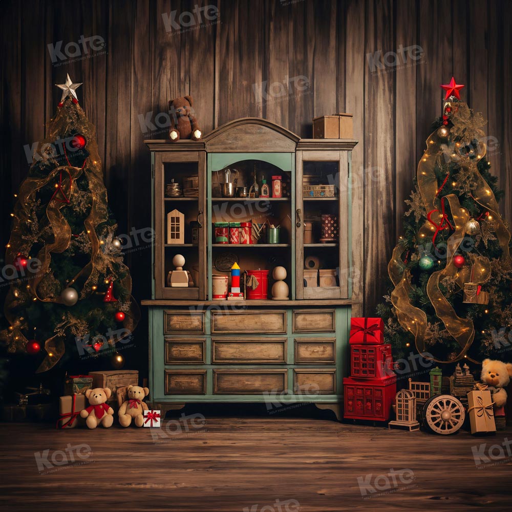 Kate Christmas Tree Bear Bookshelf Backdrop for Photography -UK