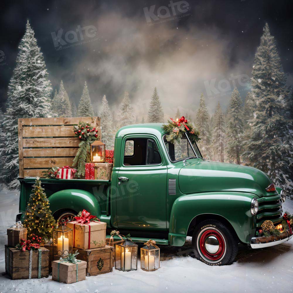 Kate Christmas Gift Green Truck Backdrop Designed by Emetselch -UK