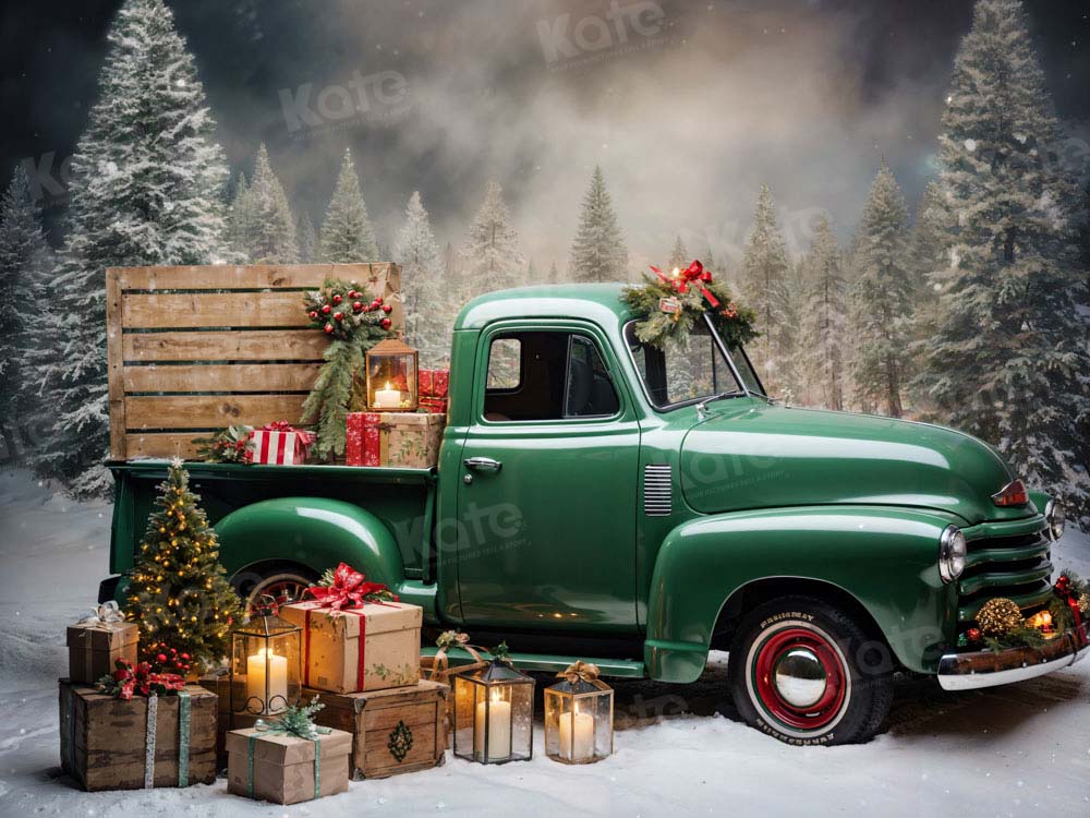 Kate Christmas Gift Green Truck Backdrop Designed by Emetselch -UK
