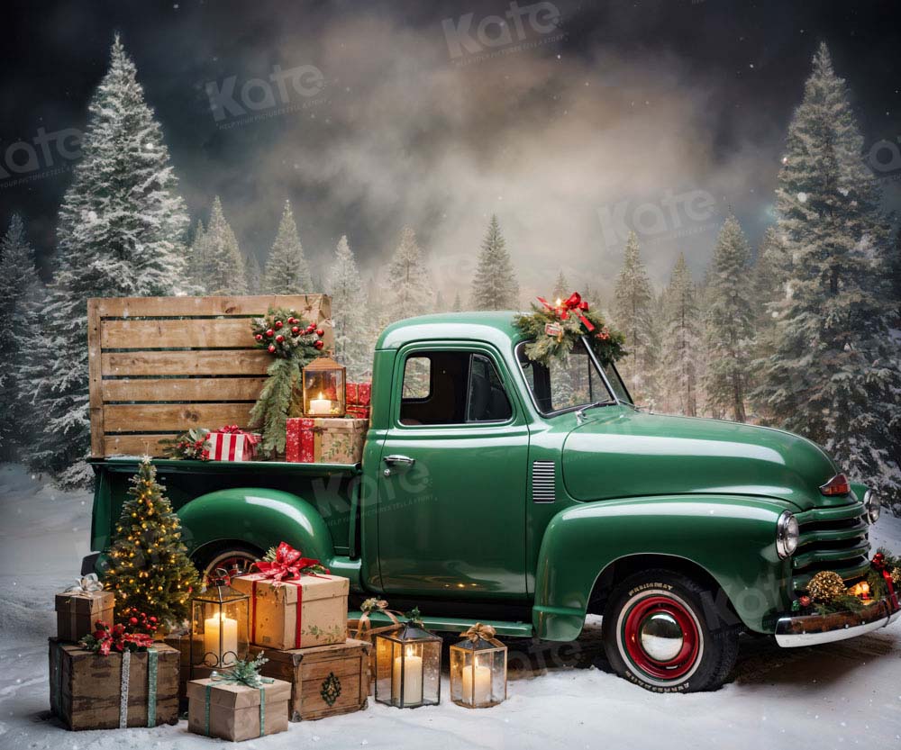 Kate Christmas Gift Green Truck Backdrop Designed by Emetselch -UK