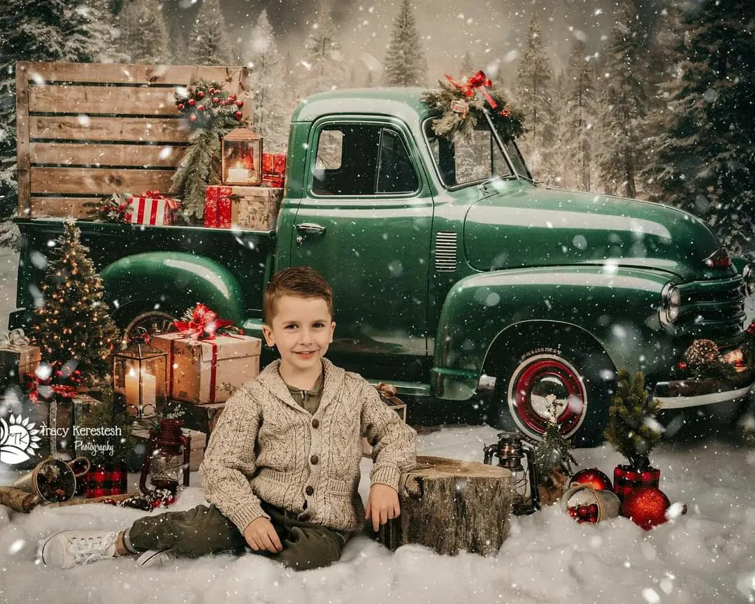 Kate Christmas Gift Green Truck Backdrop Designed by Emetselch -UK