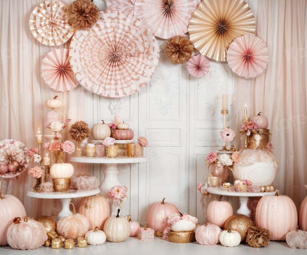 Kate Pink Pumpkin Birthday Candle Backdrop Designed by Emetselch -UK