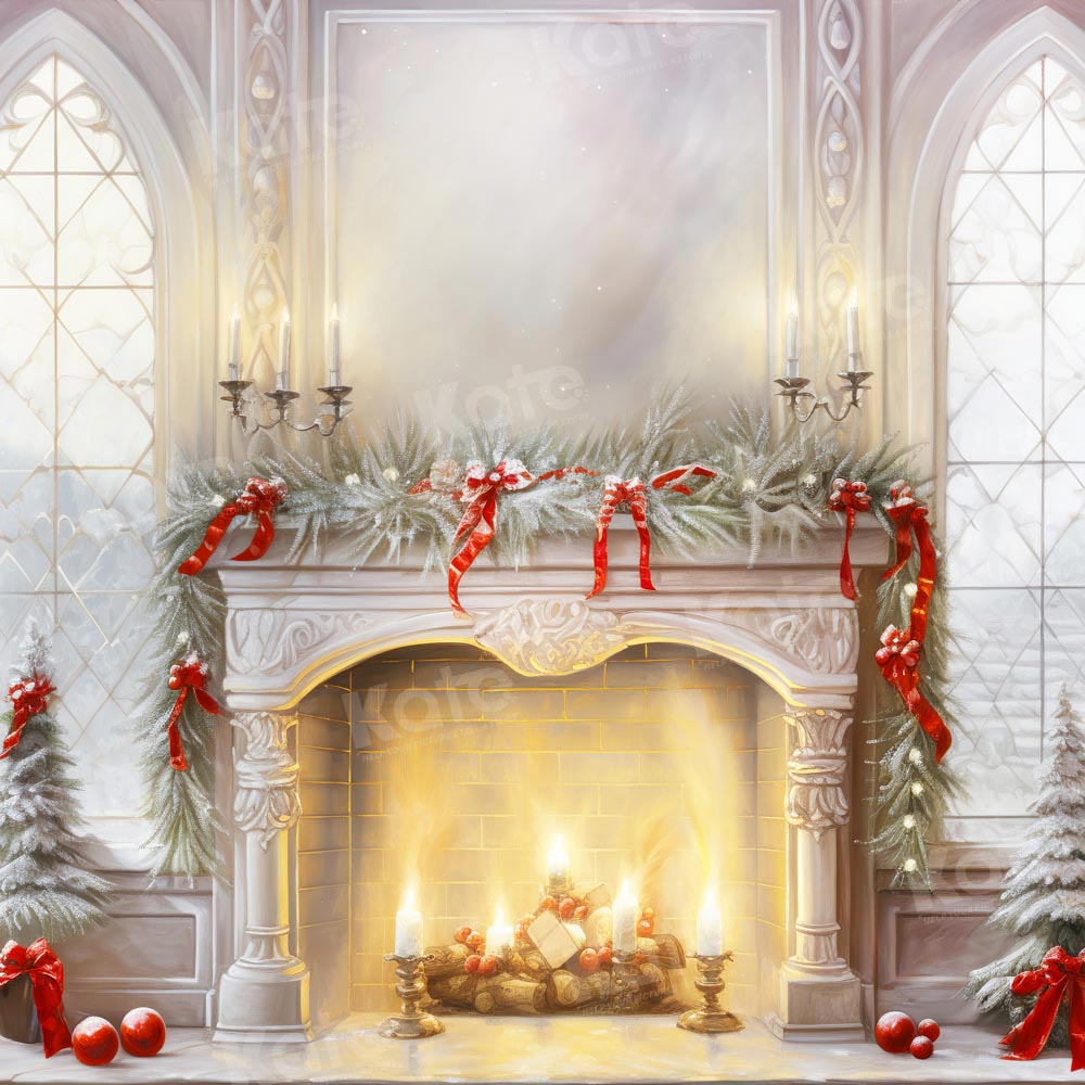 Kate Christmas Fireplace Candlestick Window Backdrop for Photography -UK