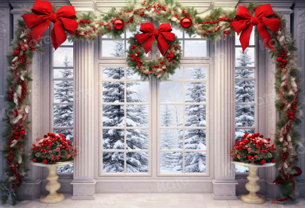 Kate Christmas Wreath Snow Window Backdrop Designed by Emetselch -UK