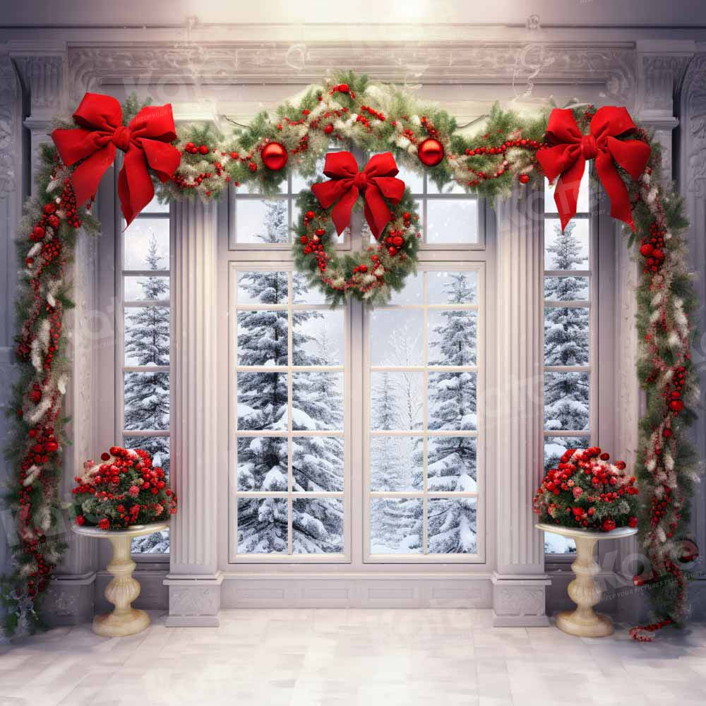 Kate Christmas Wreath Snow Window Backdrop Designed by Emetselch -UK