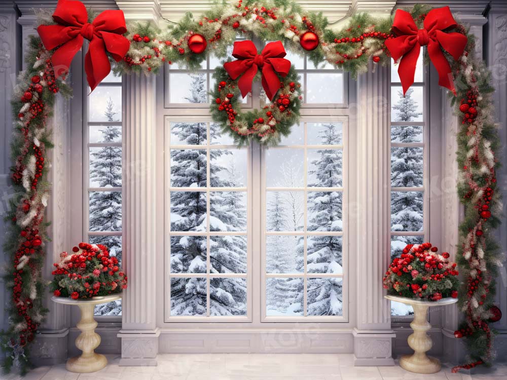 Kate Christmas Wreath Snow Window Backdrop Designed by Emetselch -UK