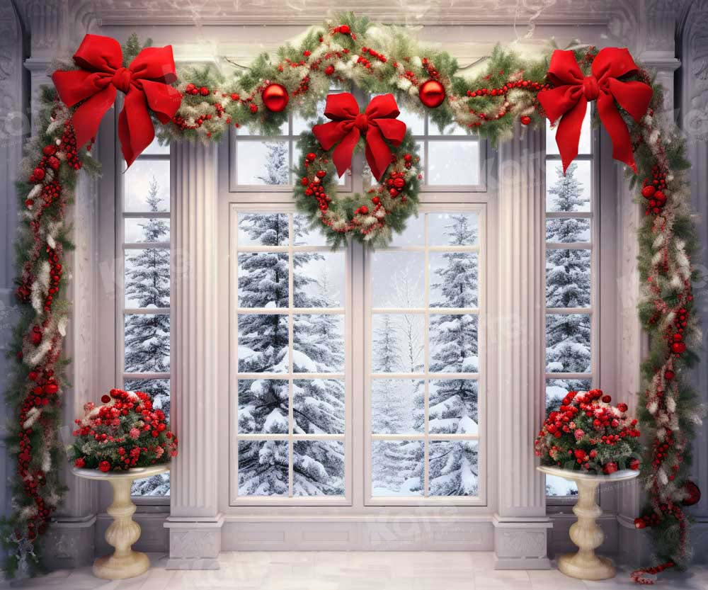 Kate Christmas Wreath Snow Window Backdrop Designed by Emetselch -UK