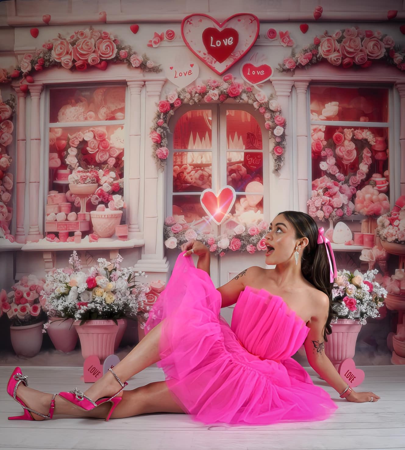 Kate Valentine's Day Pink Rose House Backdrop Designed by Chain Photography -UK