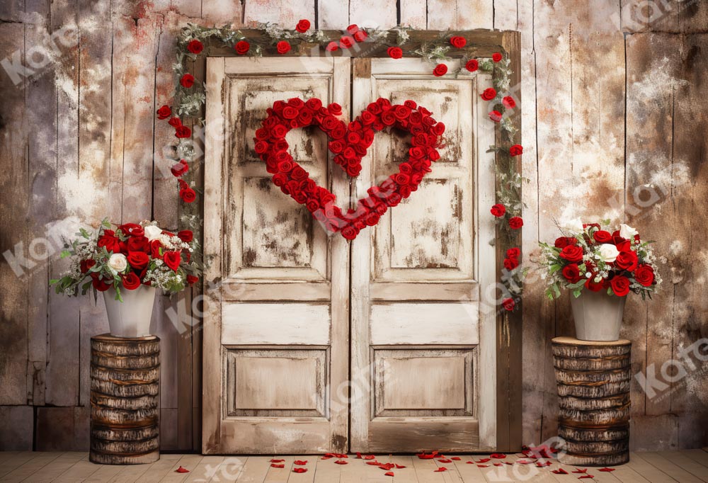 Kate Valentine's Day Love Rose Wooden Door Backdrop Designed by Chain Photography -UK