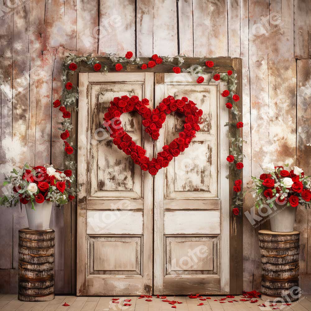 Kate Valentine's Day Love Rose Wooden Door Backdrop Designed by Chain Photography -UK