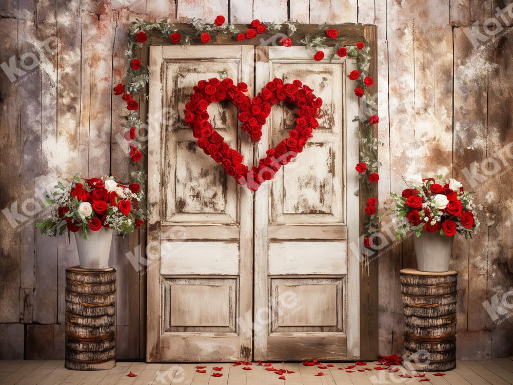 Kate Valentine's Day Love Rose Wooden Door Backdrop Designed by Chain Photography -UK