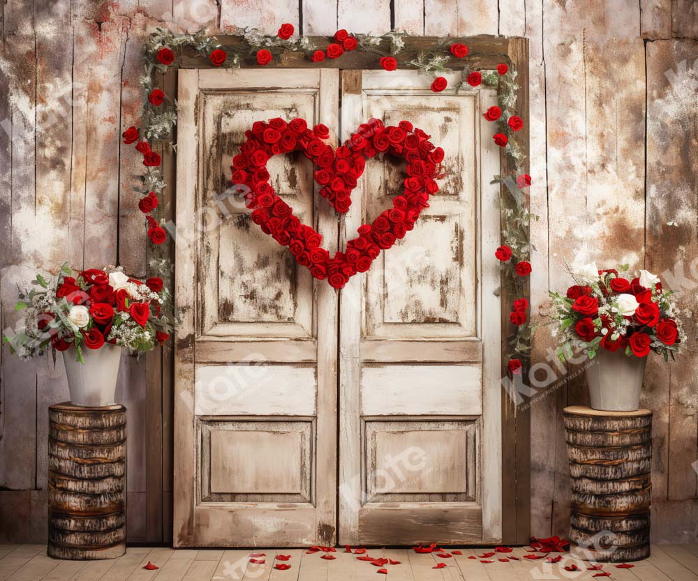 Kate Valentine's Day Love Rose Wooden Door Backdrop Designed by Chain Photography -UK
